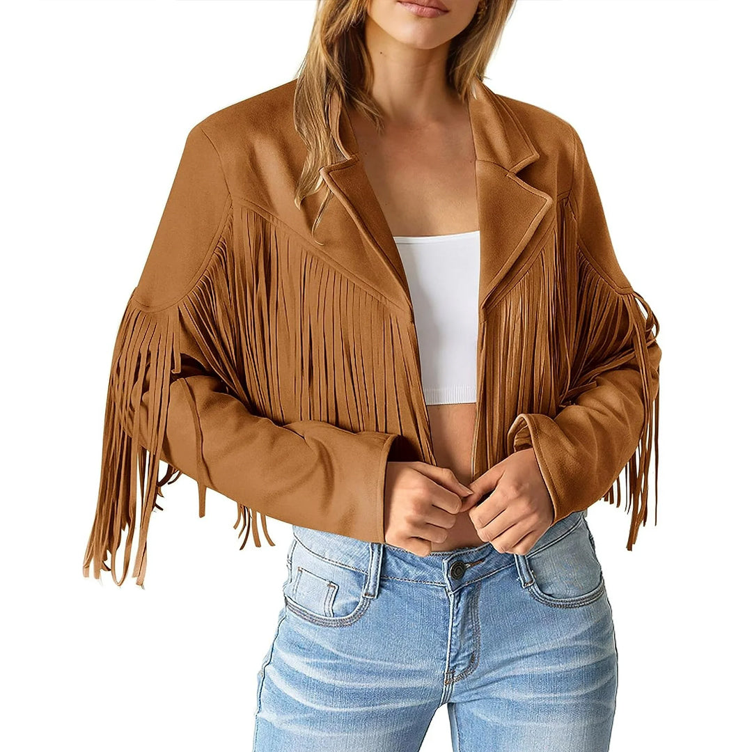 Women's Fringed Suede Leather Cropped Jacket