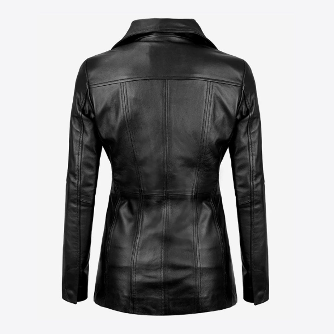 Women's Bitonto Length Black Leather Coat