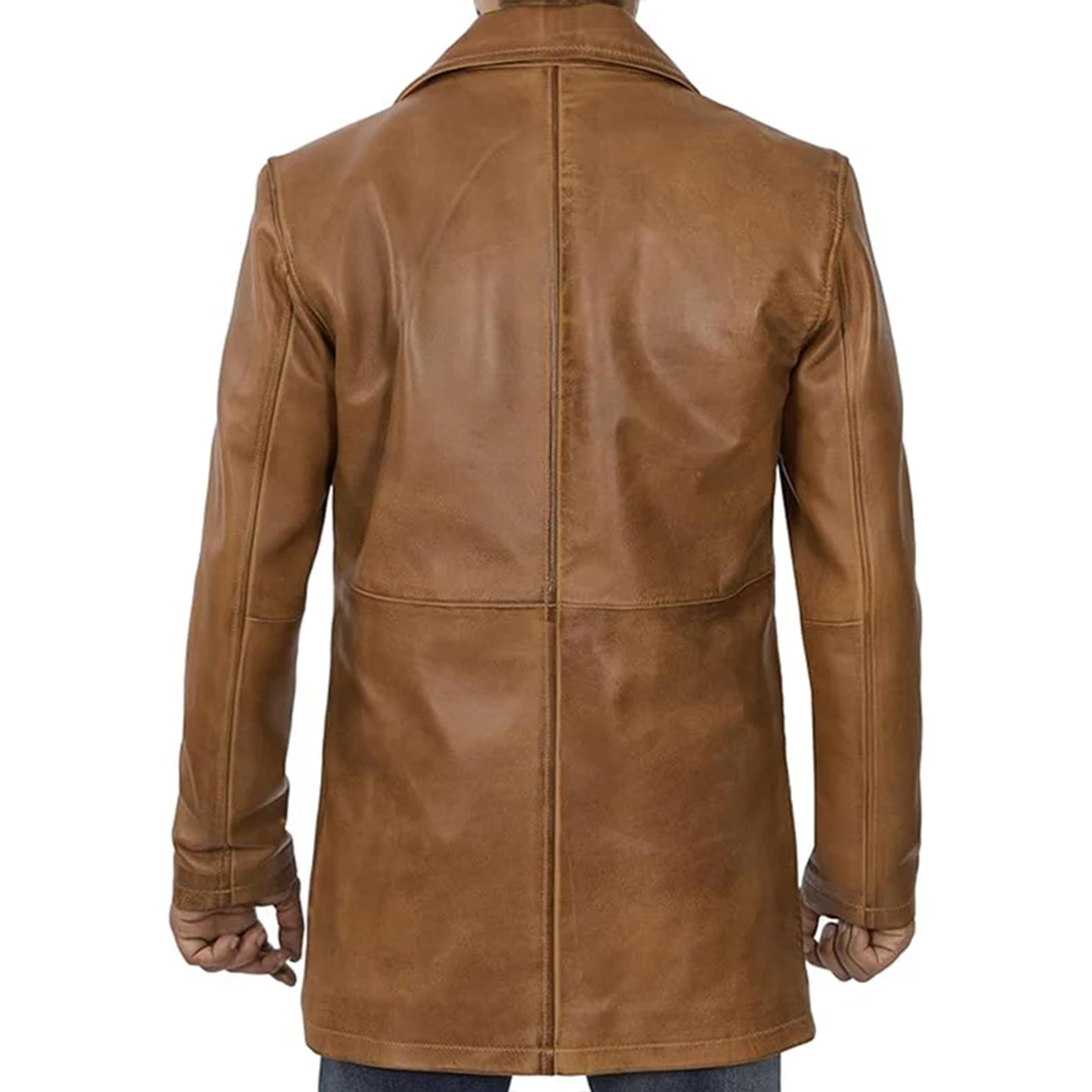 Men's Natural Distressed Brown Real Leather Coat