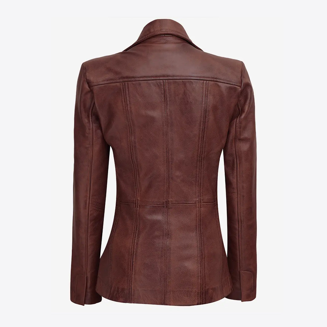 Women's Button Down Cognac Leather Jacket