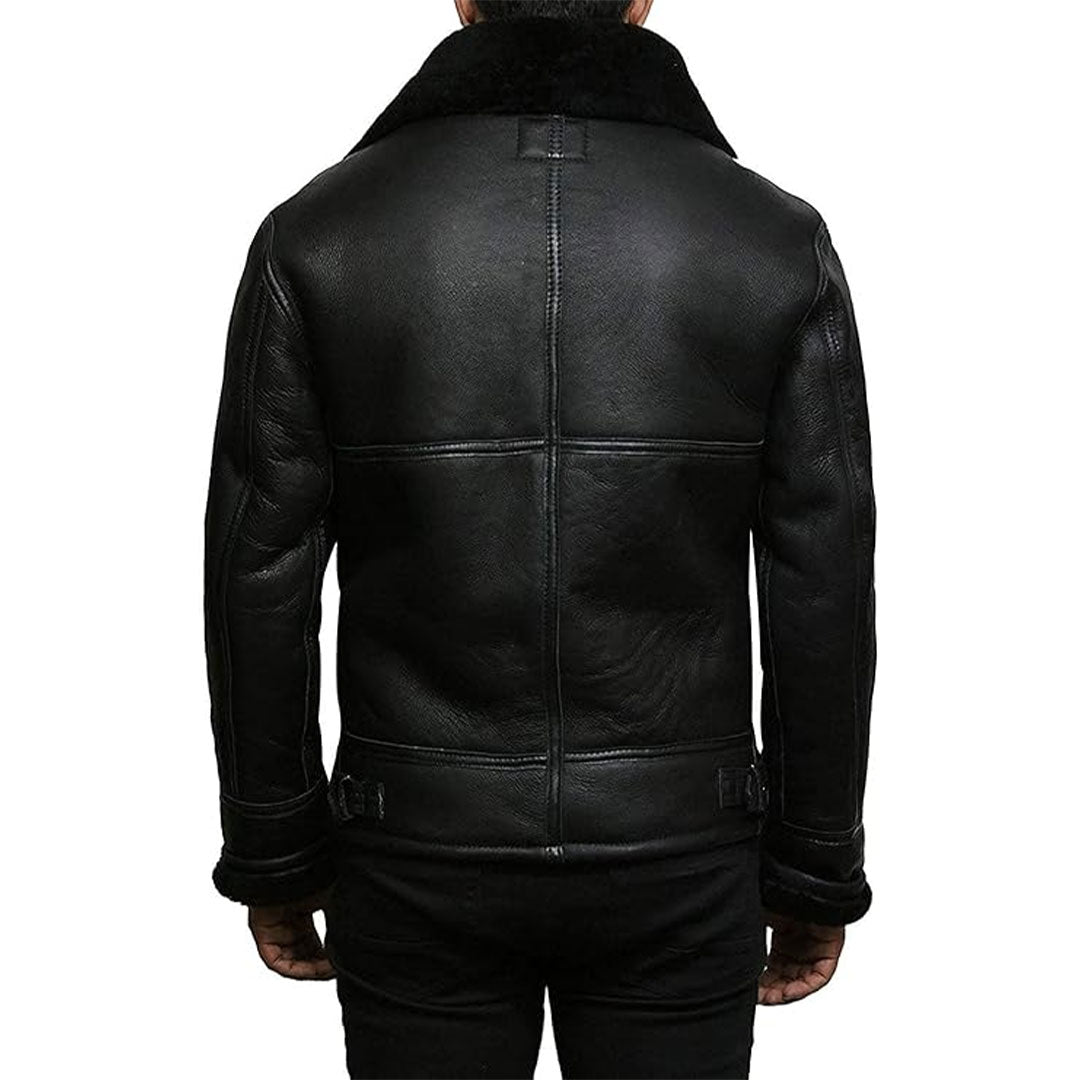 Men's Real Shearling Black Leather Jacket