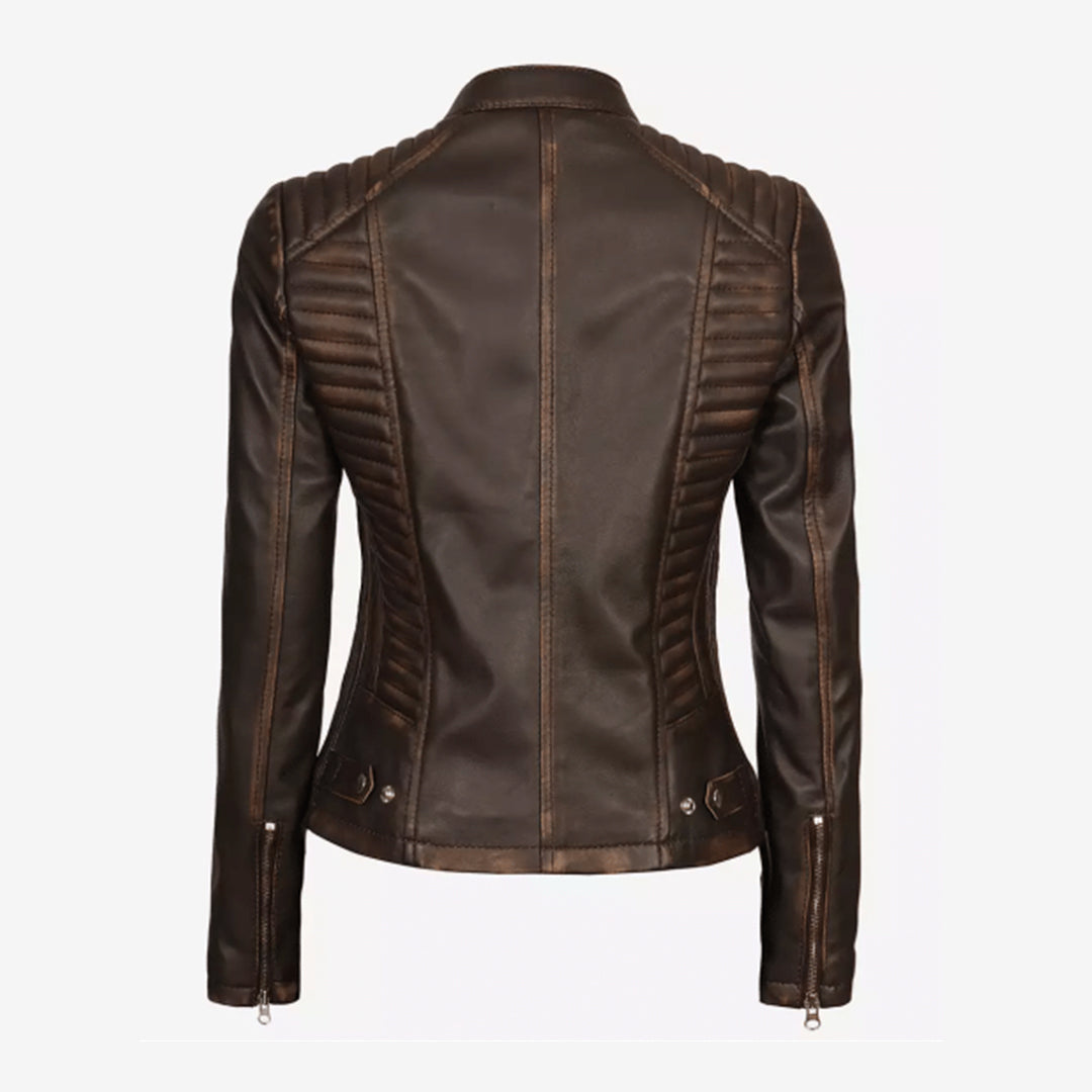 Women's Slim Fit Ruboff Brown Leather Jacket