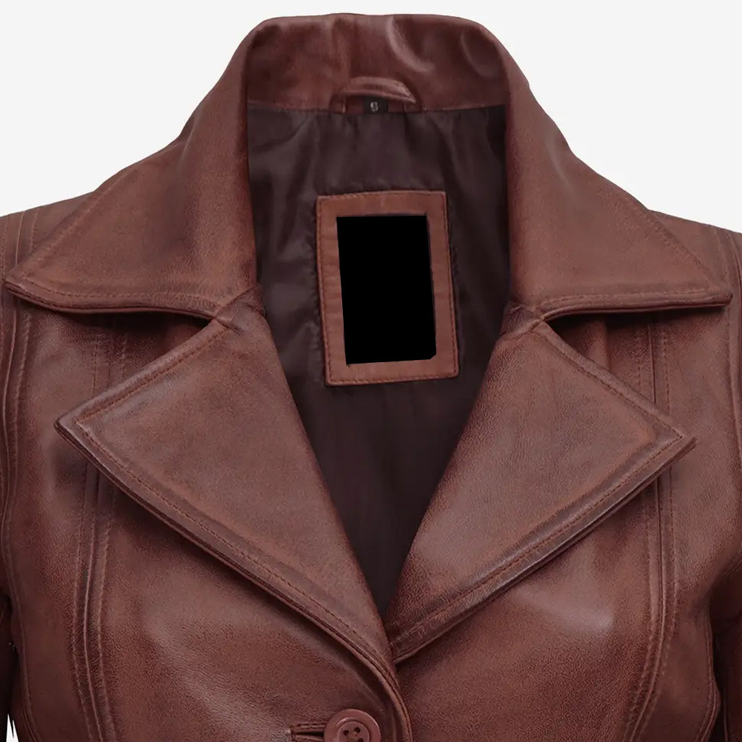 Women's Button Down Cognac Leather Jacket