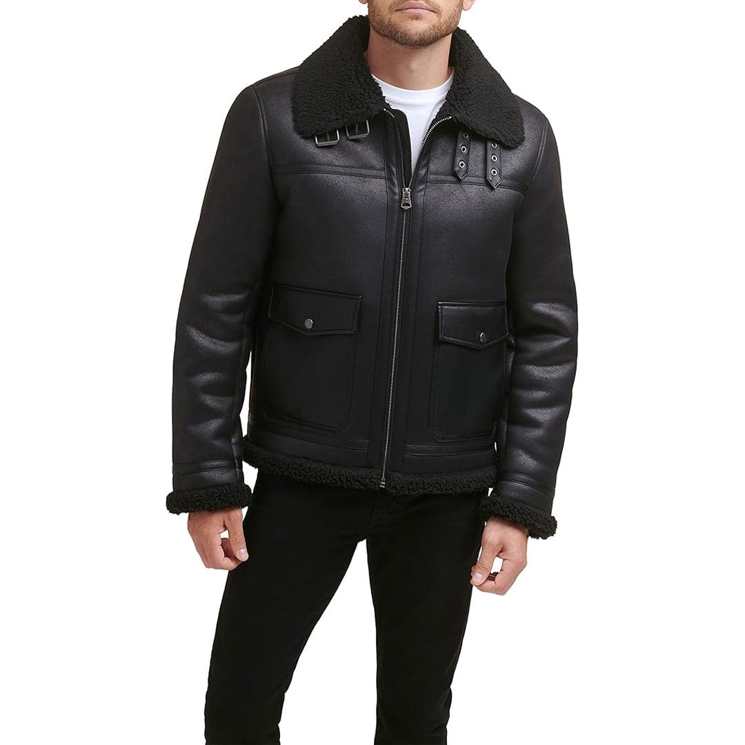 Men's Real Shearling Black Leather Jacket