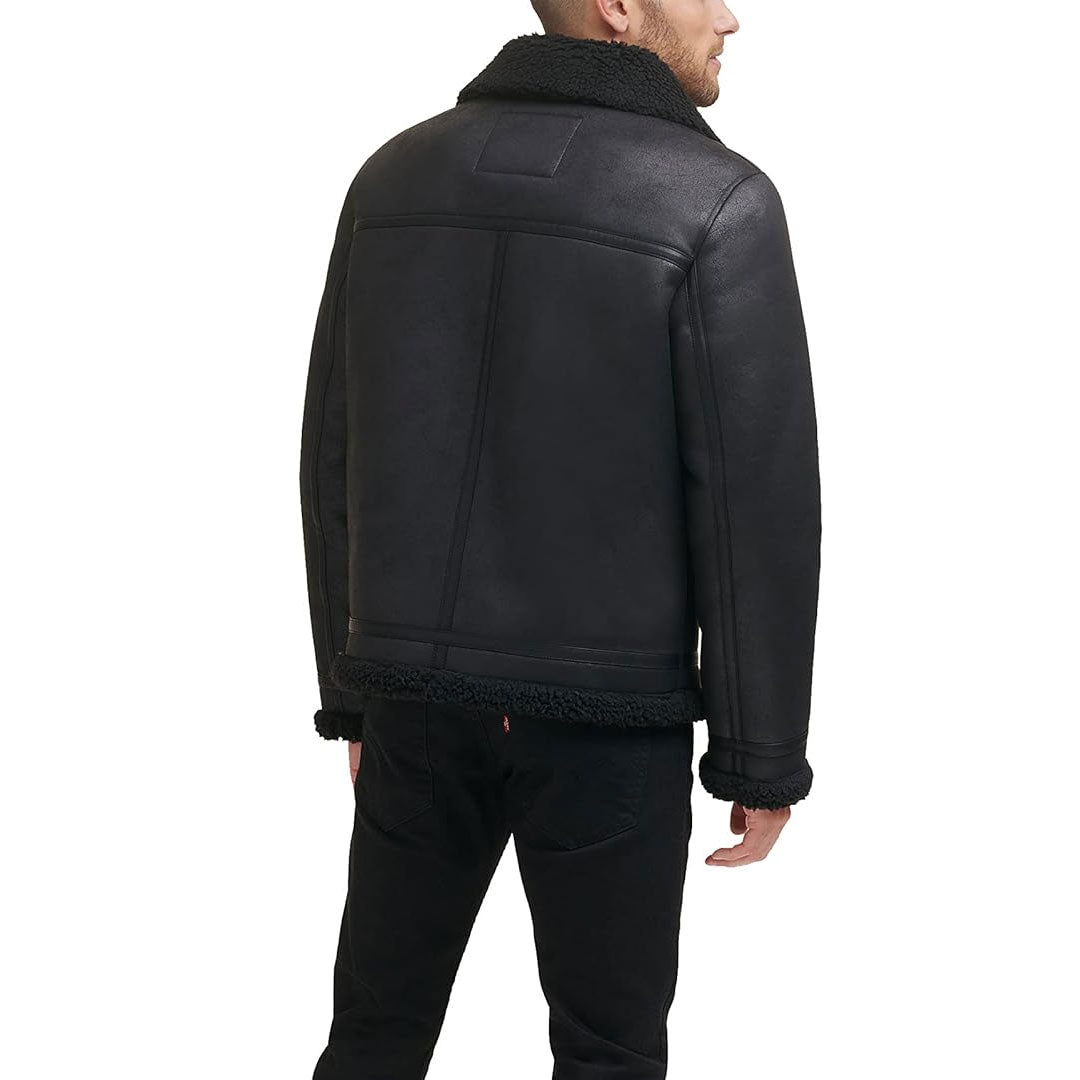 Men's Real Shearling Black Leather Jacket