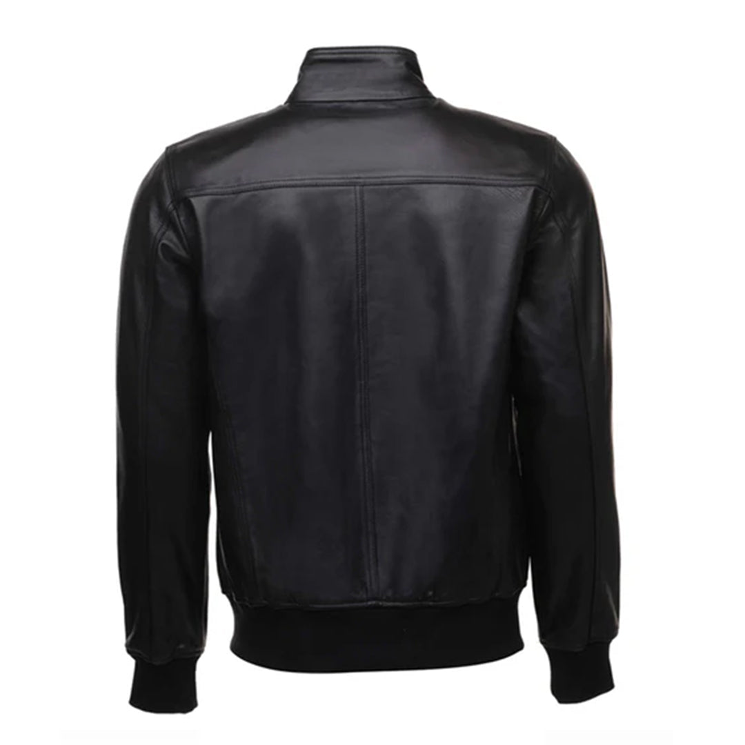 Men's Black Messi Bomber Style Leather Jacket