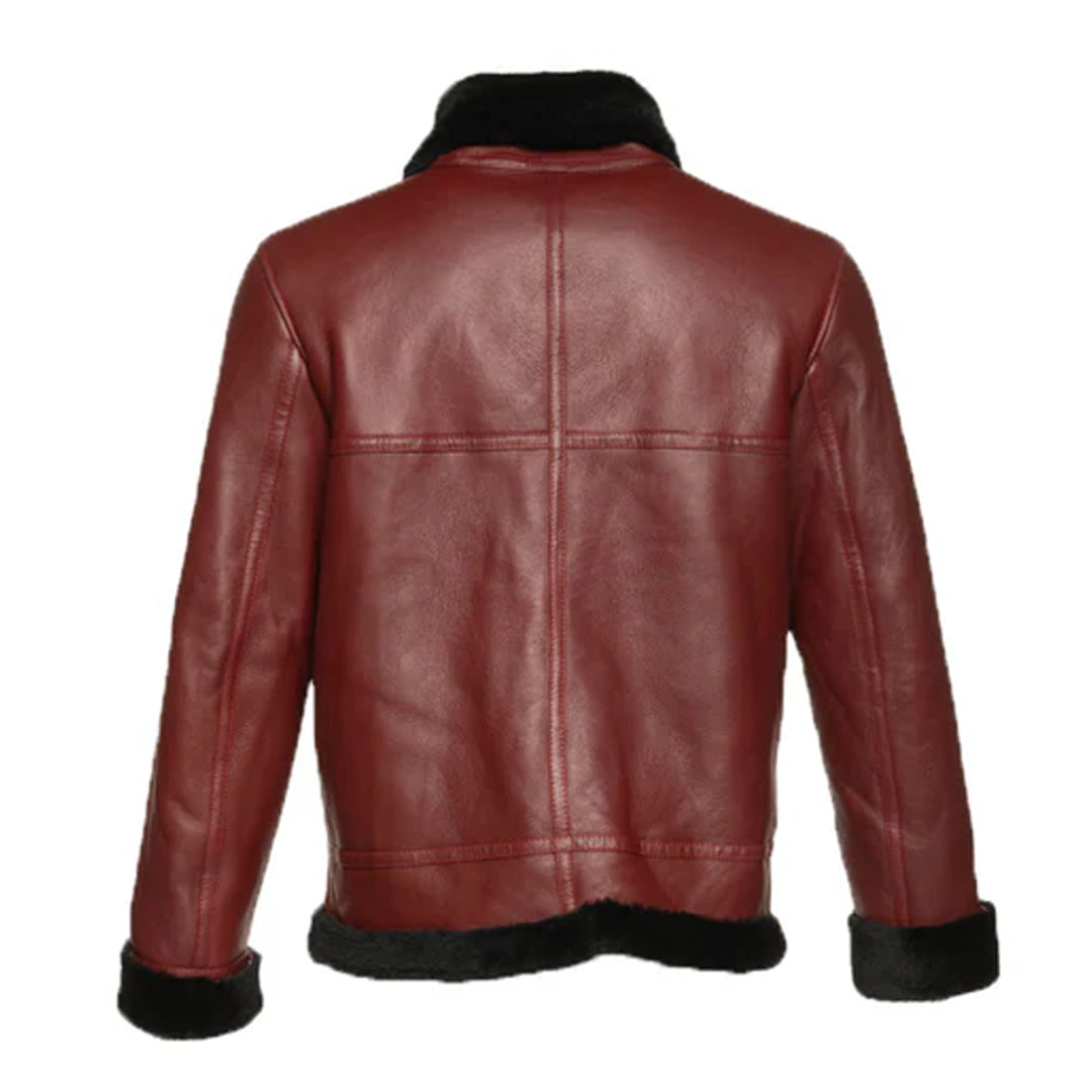 Men's Burgundy Aurelius B3 bomber shearling jacket