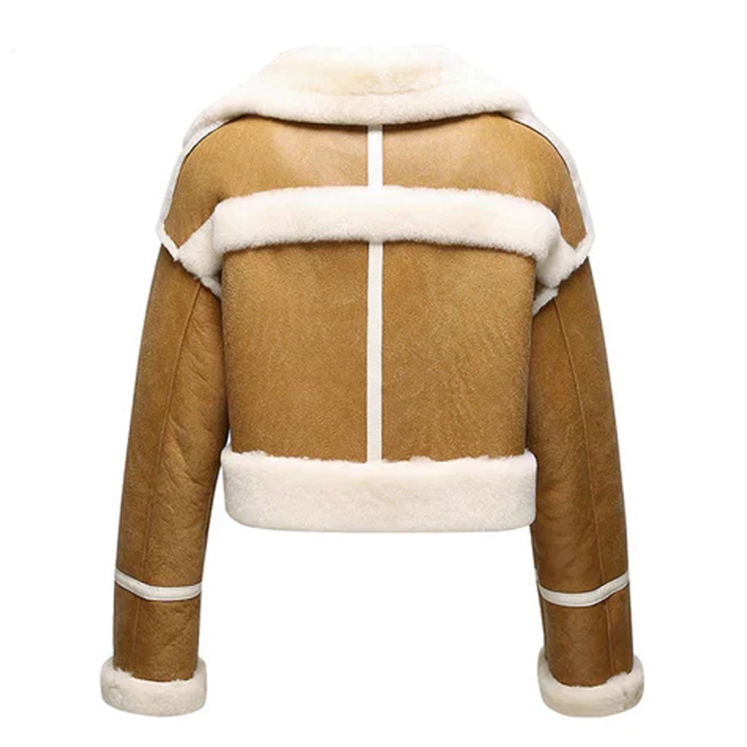 Women's Shearling Asymmetrical Leather Cropped Jacket