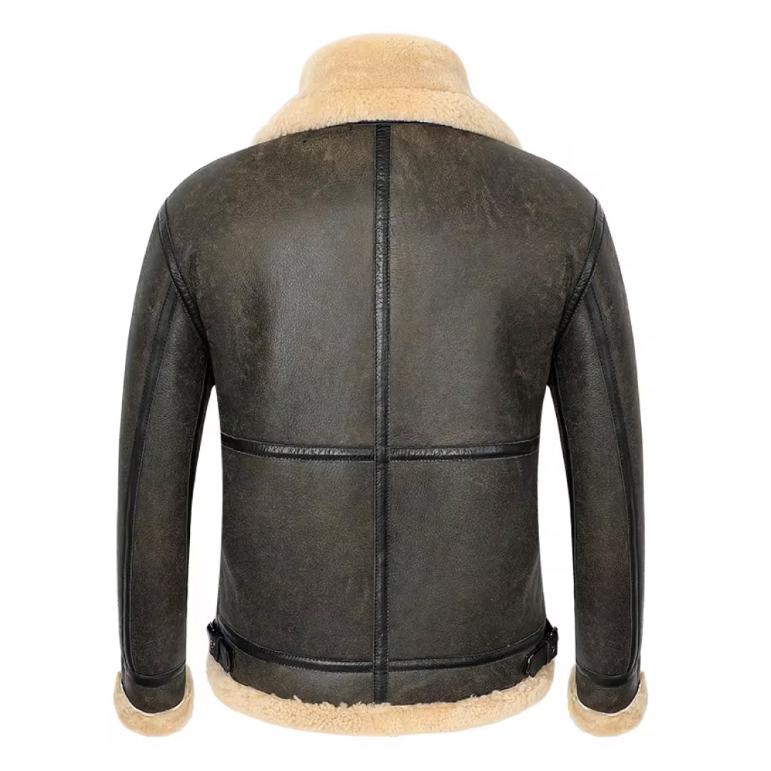 Men's Shearling Adjustable Waist Genuine Leather Jacket