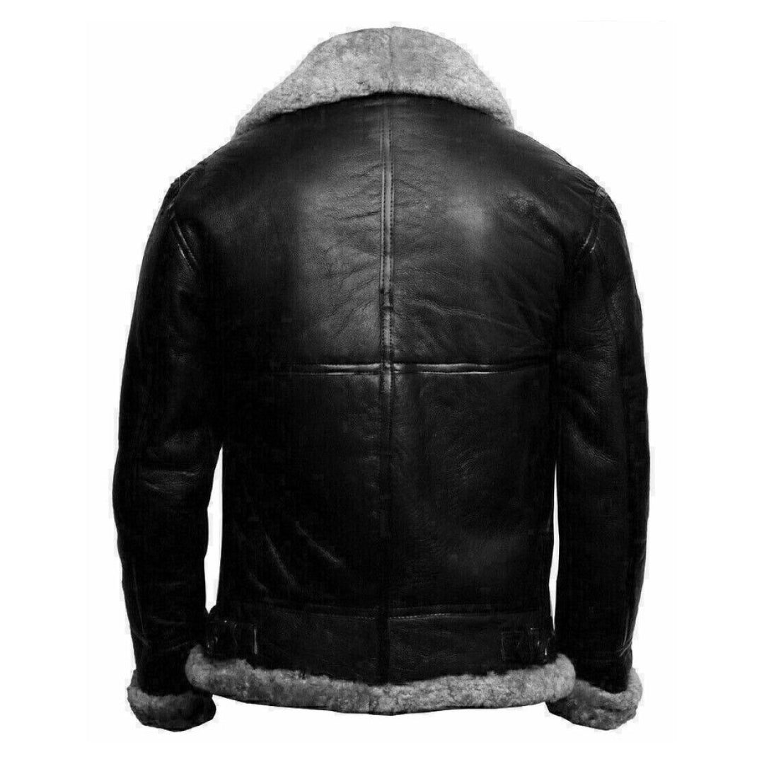 Men's Black Shearling Fur Leather Jacket