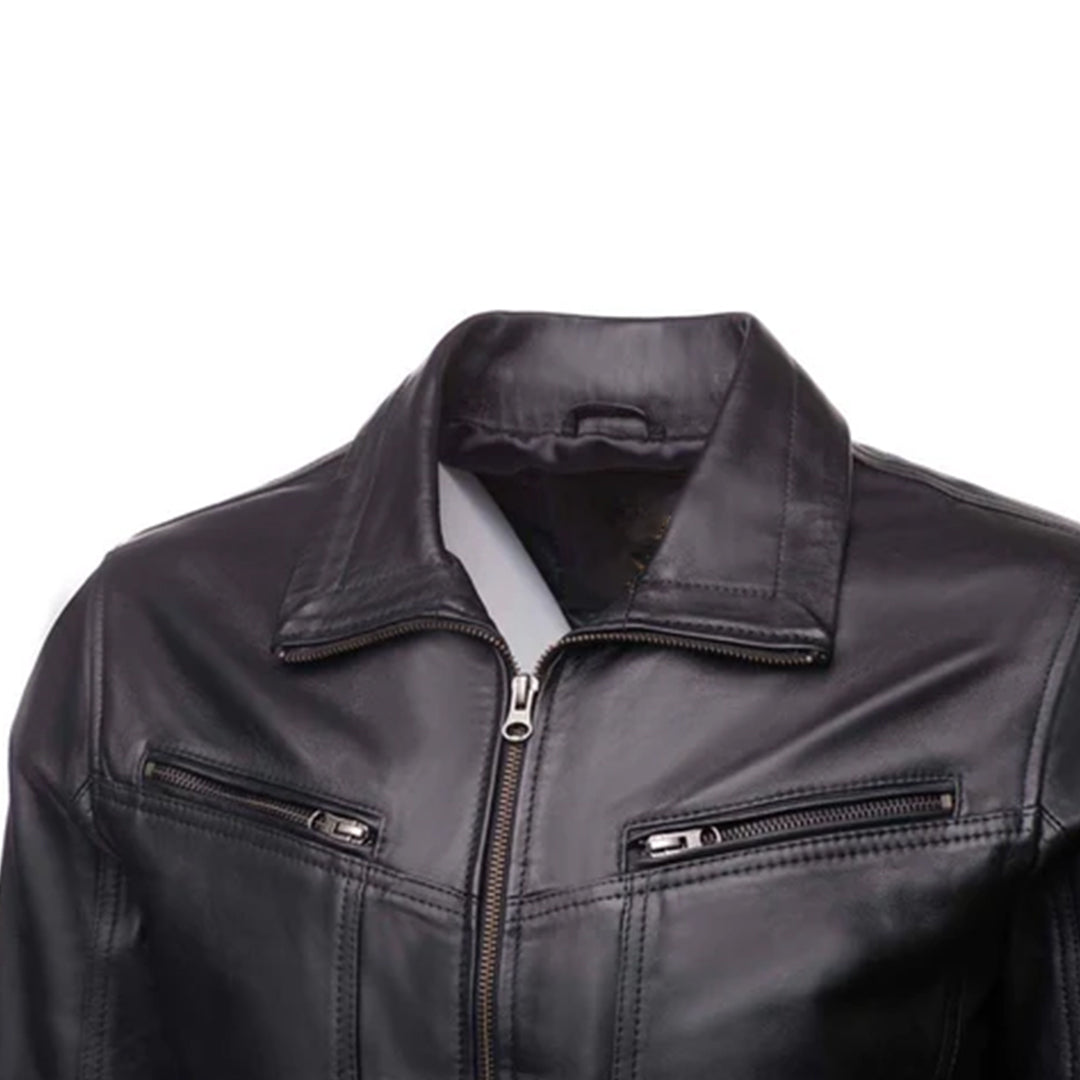 Men's Black Bomber Style Leather Jacket