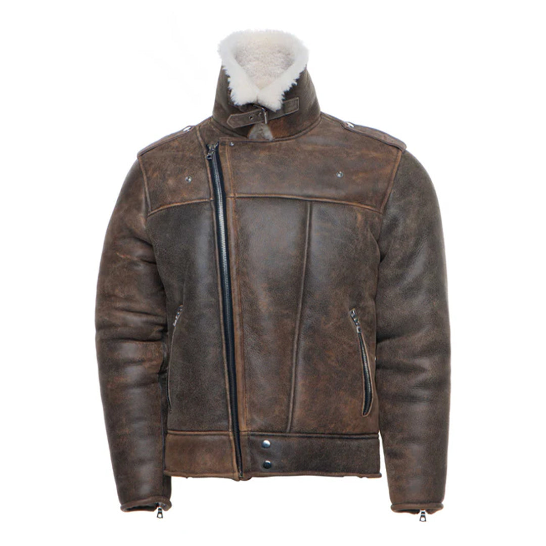 Men's Brown Carter's Distressed Shearling Leather Jacket