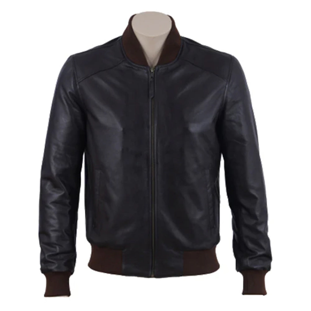 Men's Black Gage Bomber Leather Jacket