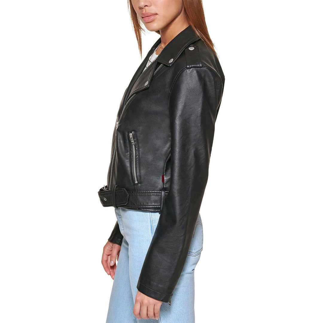 Women's Belted Waist Leather Biker Jacket