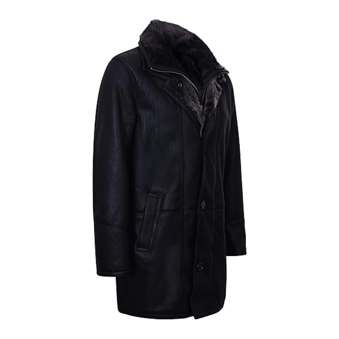 Men's Black Warm Nappa Leather Shearling Coat