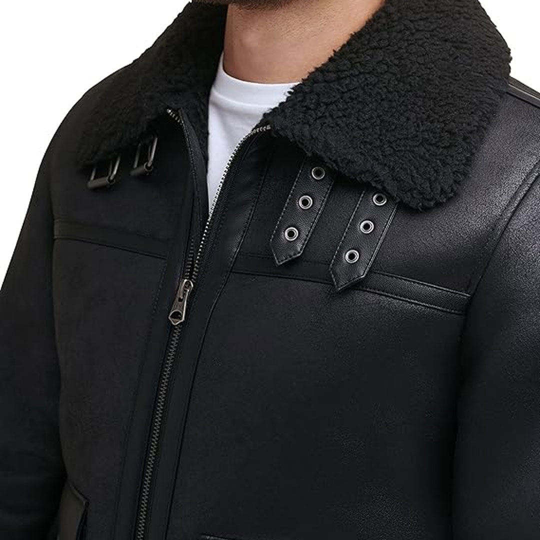 Men's Real Shearling Black Leather Jacket