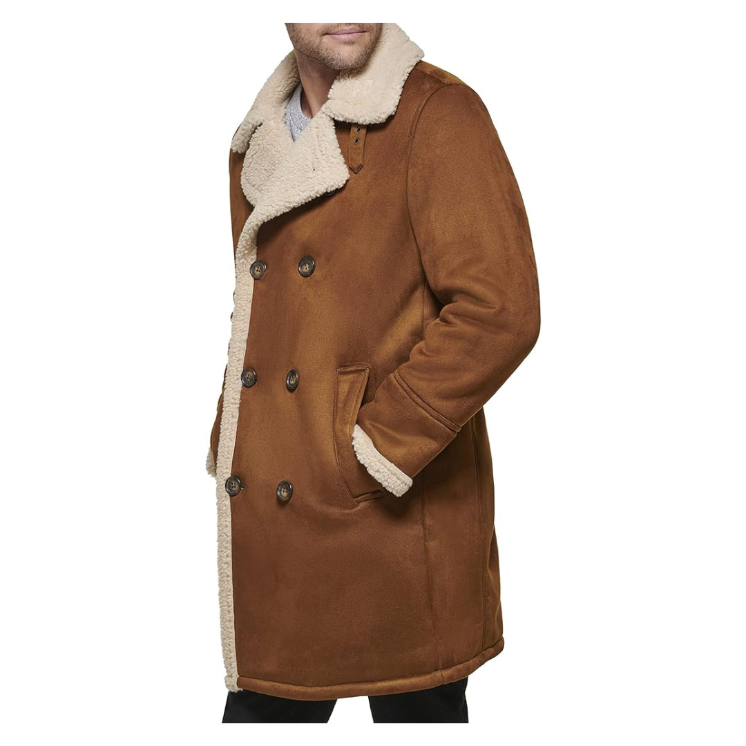 Men s Brown Dockers Faux Shearling Leather Coat