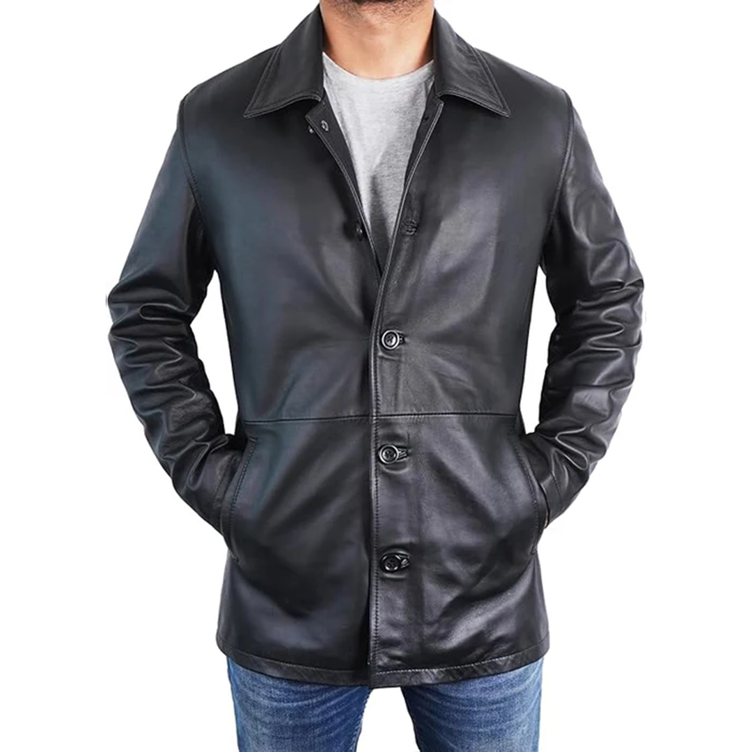 Men's Winter Real Leather Car Long Coat