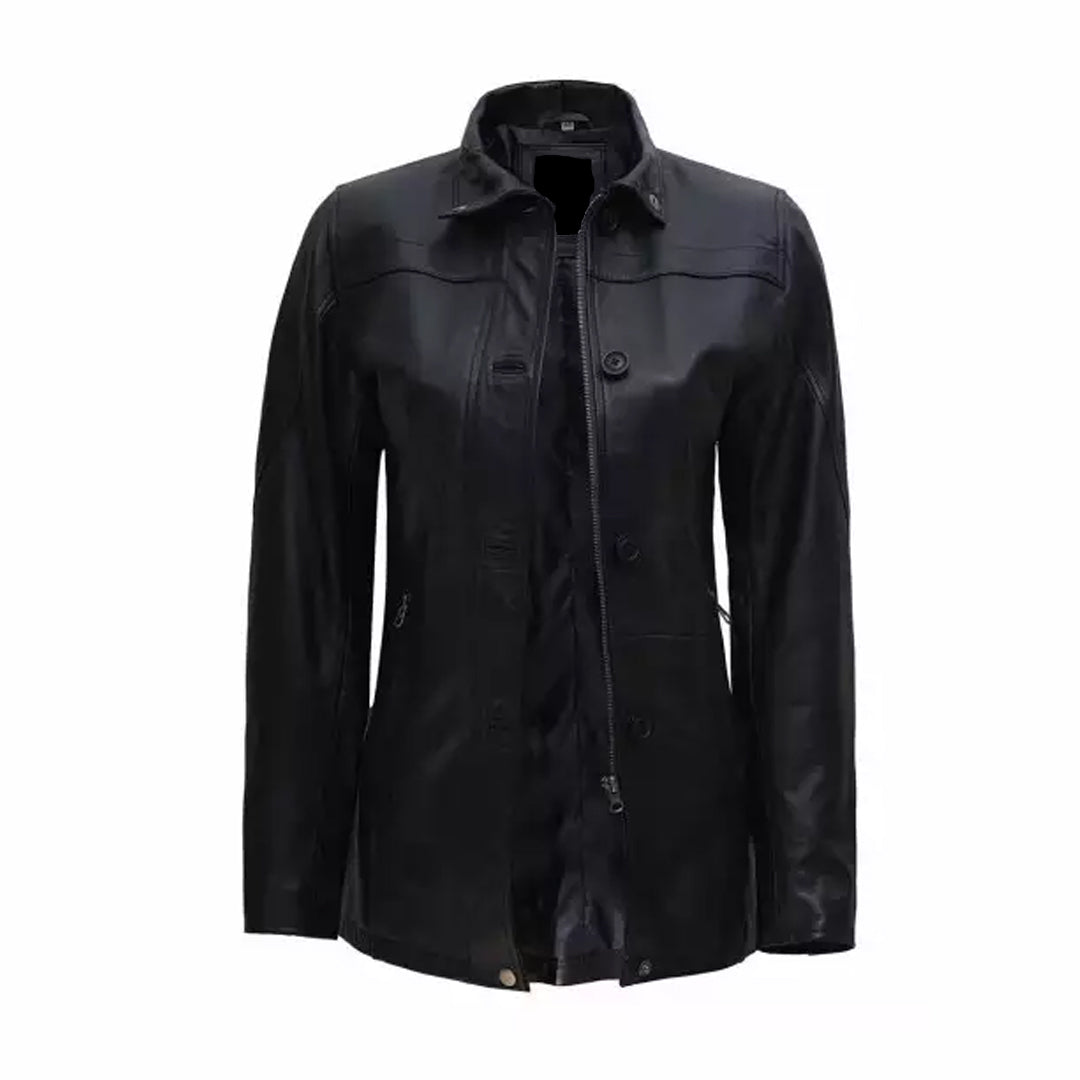 Women's Bristol Car Black Leather Coat