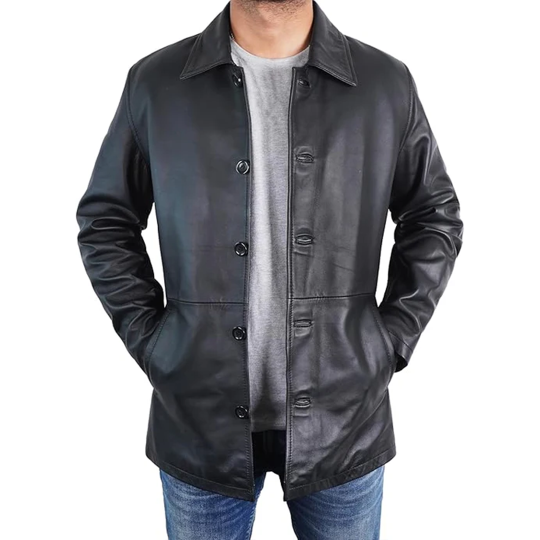 Men's Winter Real Leather Car Long Coat