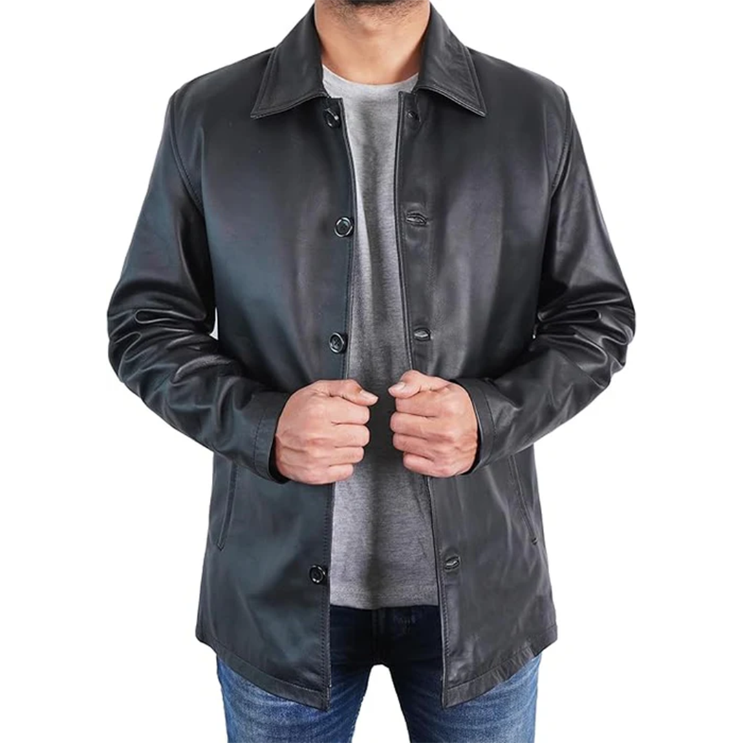 Men's Winter Real Leather Car Long Coat