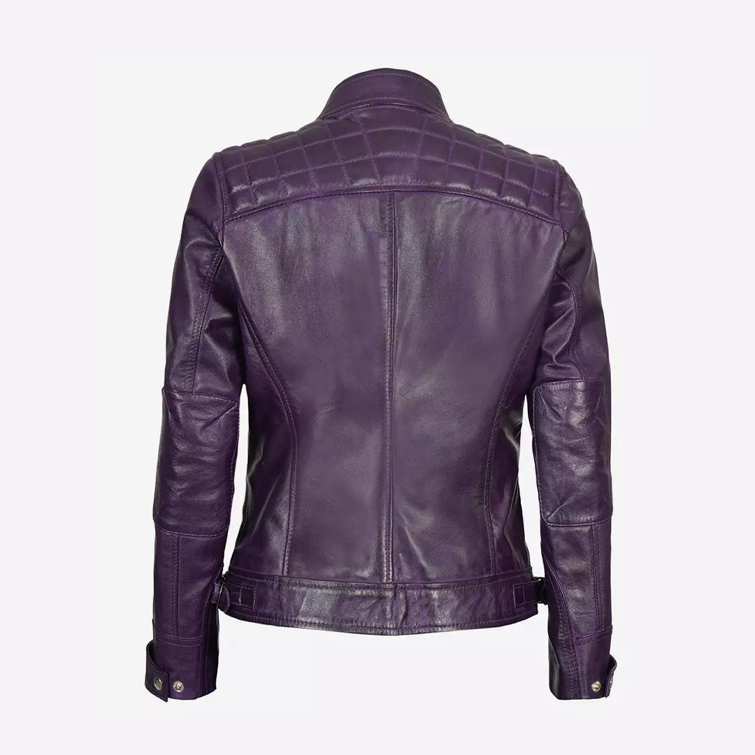 Women's Real Lambskin Purple Leather Biker Jacket