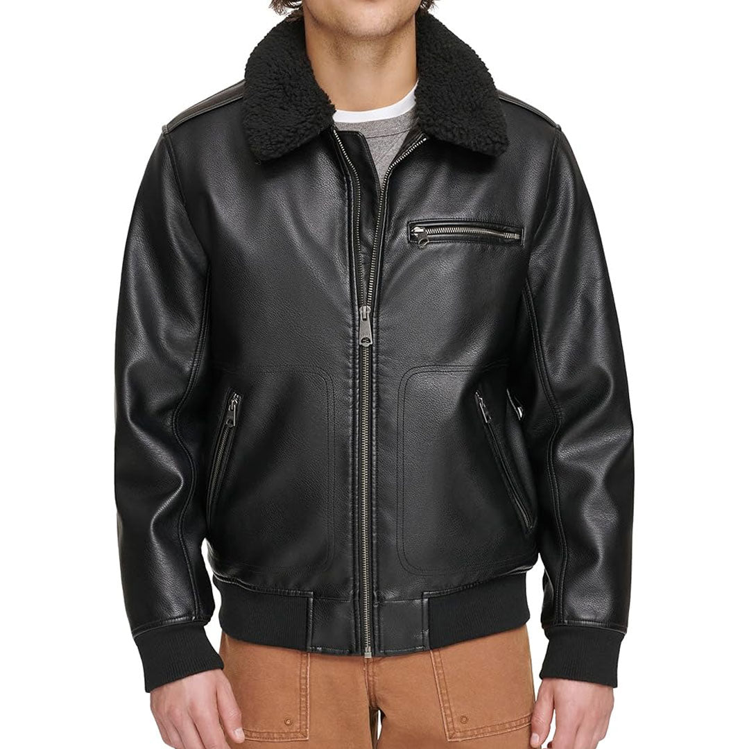 Men's Aviator Sherpa Collar Leather Bomber Jacket