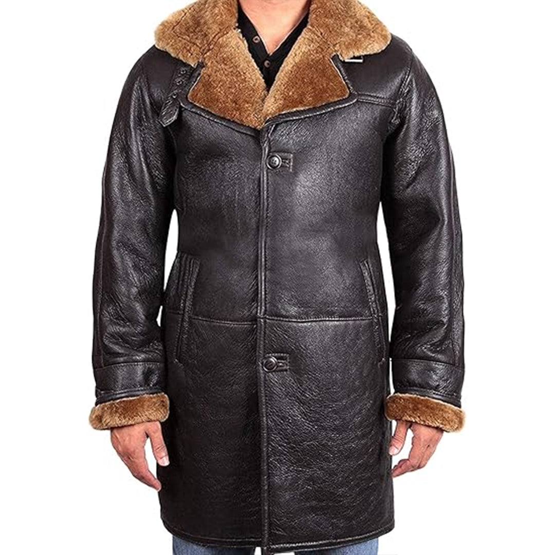 Men's Shearling Real Leather Warm Duffle Trench Coat