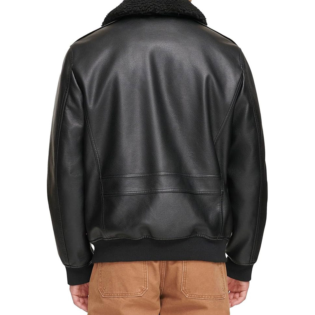 Men's Sherpa Collar Faux Leather Bomber Jacket