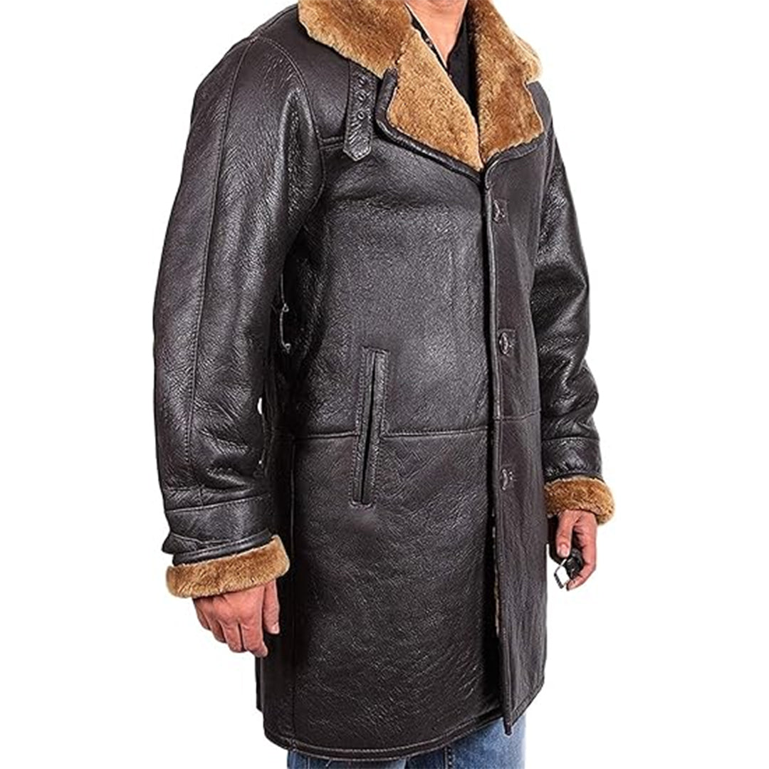 Men's Shearling Real Leather Warm Duffle Trench Coat