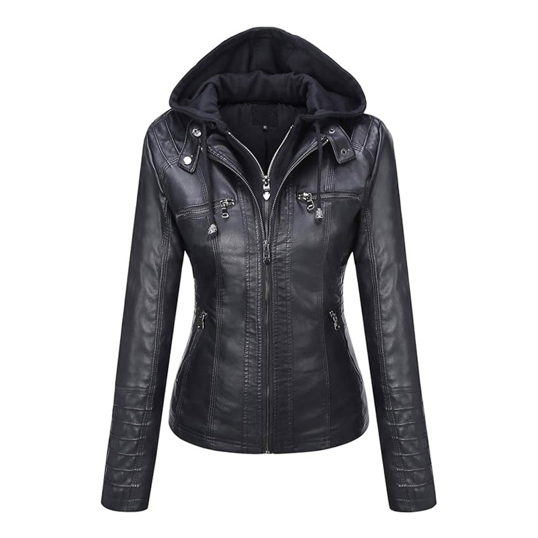 Women's Removable Hood Stylish Biker Jacket