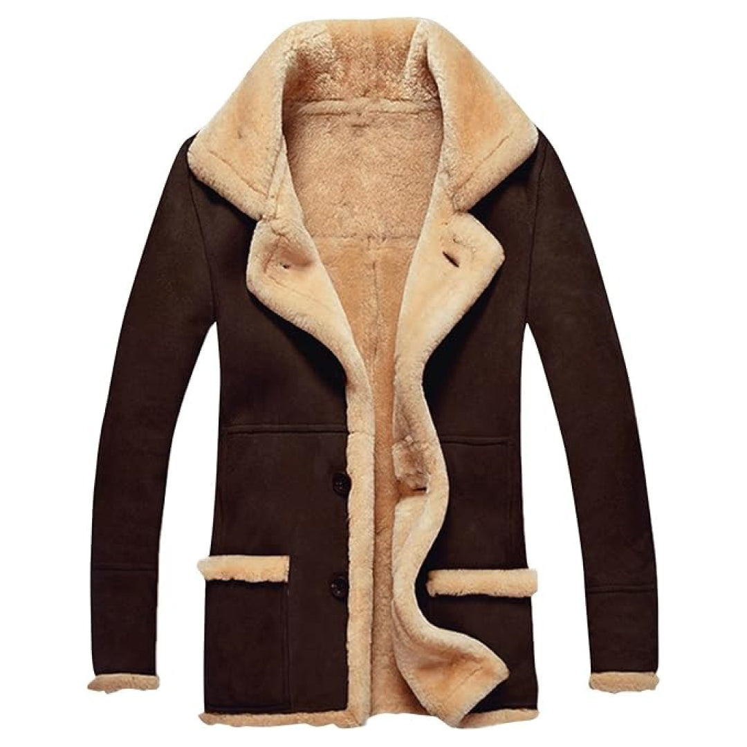 Men's Thermal Sherpa Lined Suede Leather Coat