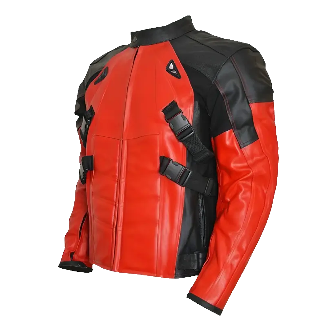 Deadpool Red Leather Biker Jacket