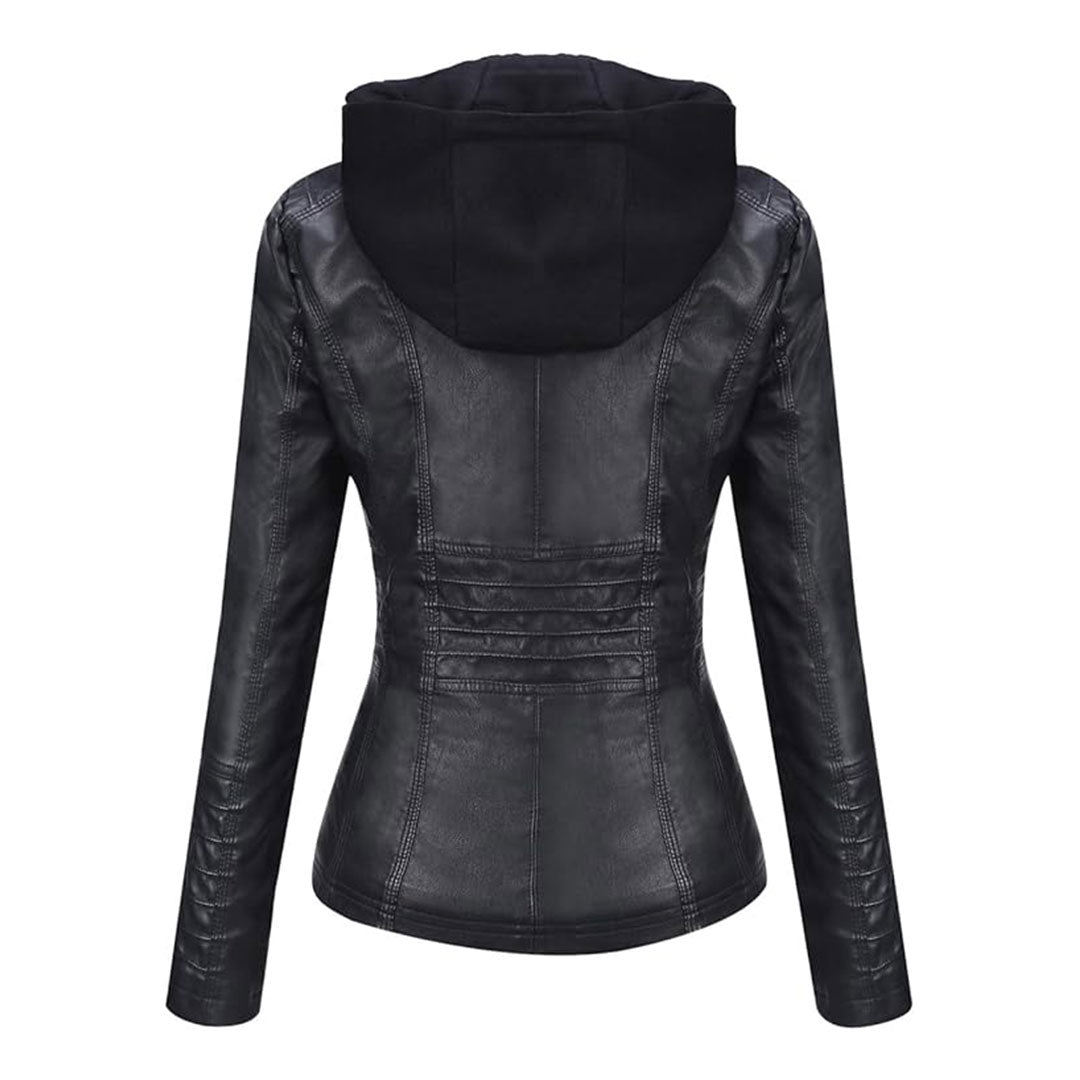 Women's Removable Hood Stylish Biker Jacket