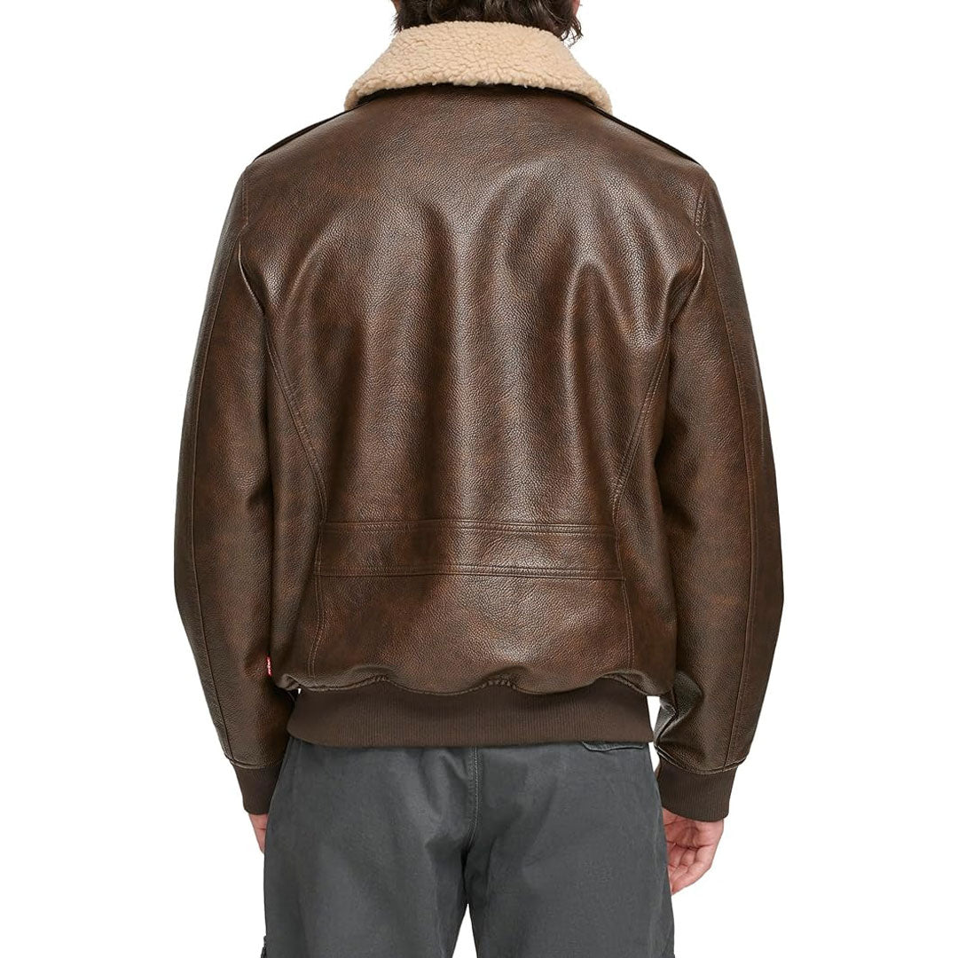 Men's Sherpa Collar Faux Leather Bomber Jacket