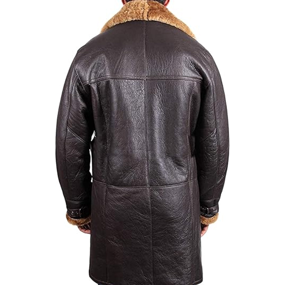 Men's Shearling Real Leather Warm Duffle Trench Coat