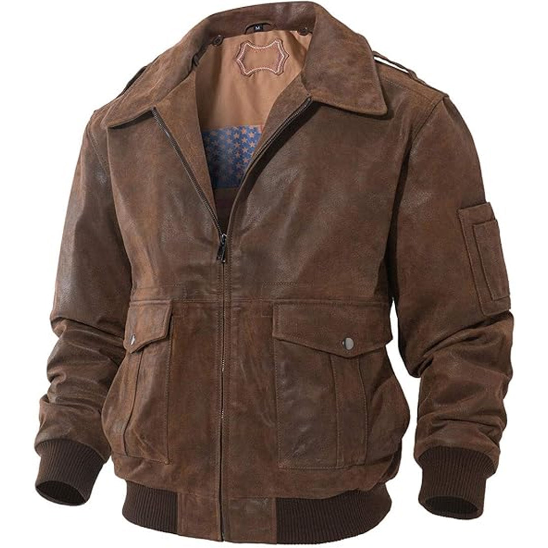 Men's Air Force Aviator Leather Flight Bomber Jacket