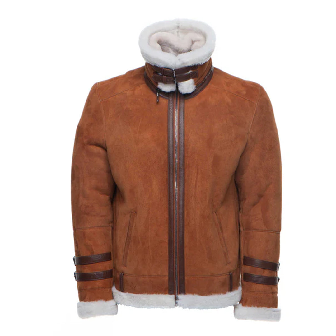 Men's Brown Hagan's Bomber Suede Shearling Jacket