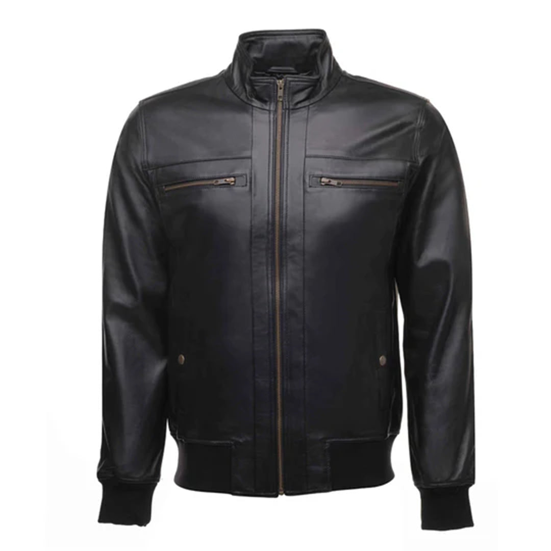 Men's Black Messi Bomber Style Leather Jacket