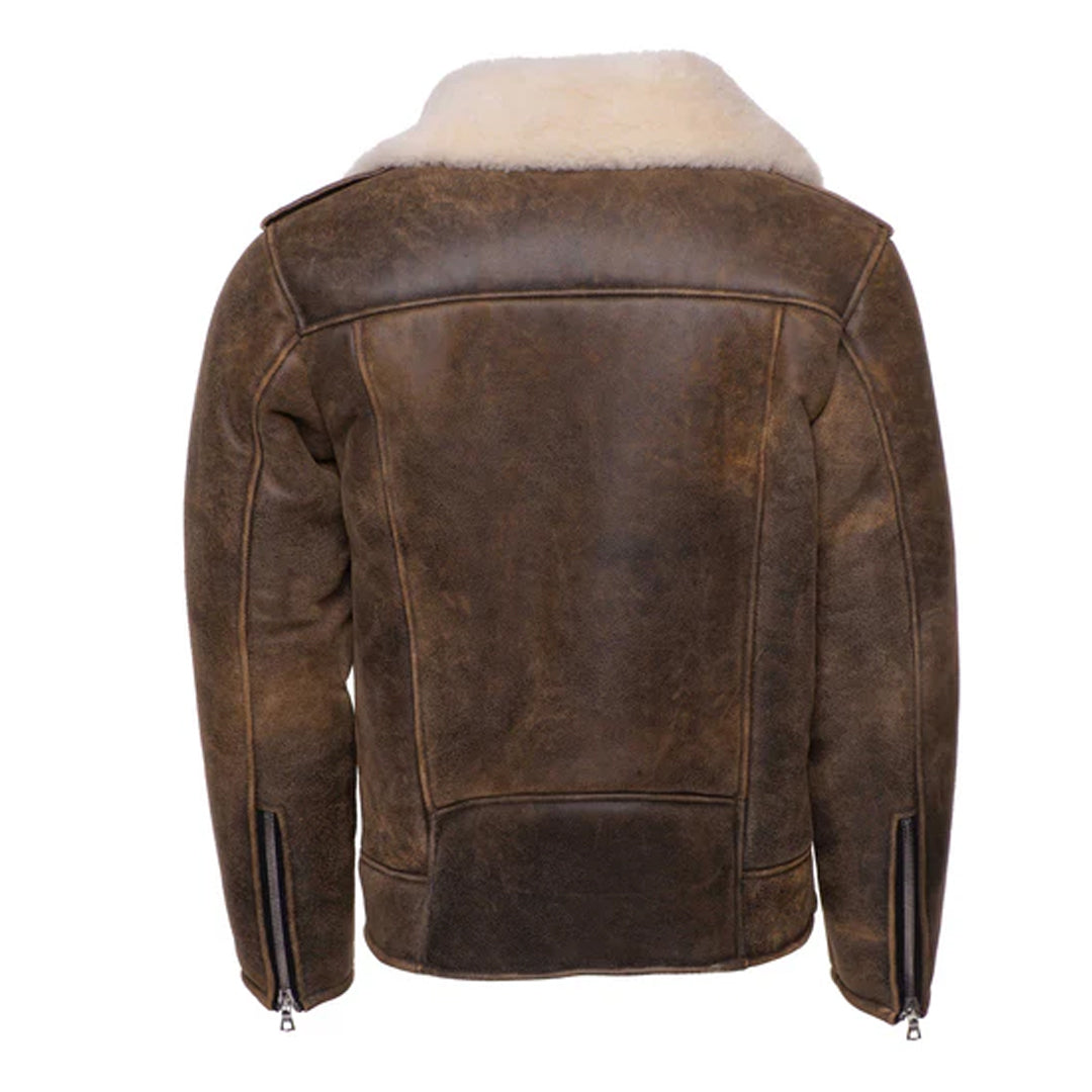 Men's Brown Carter's Distressed Shearling Leather Jacket