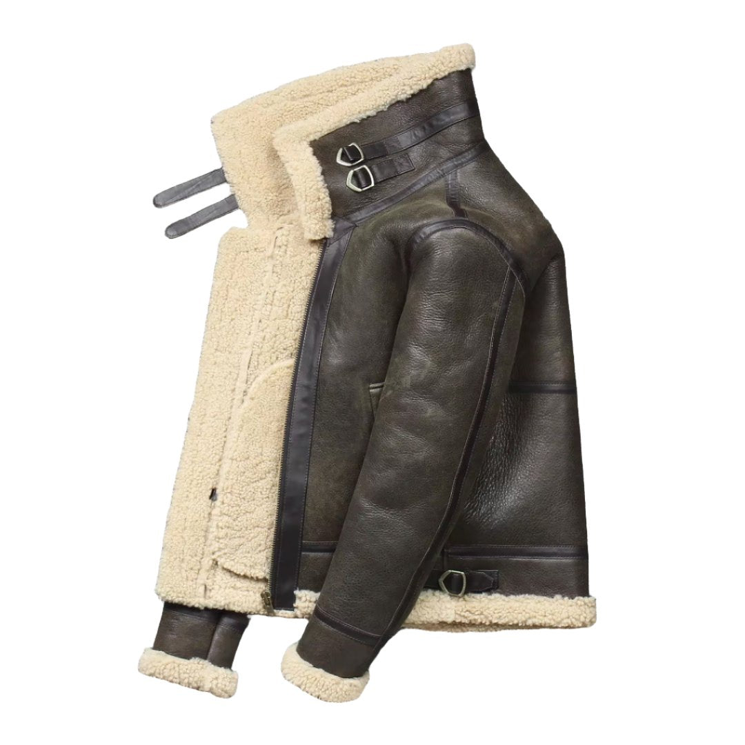 Men's Shearling Adjustable Waist Genuine Leather Jacket