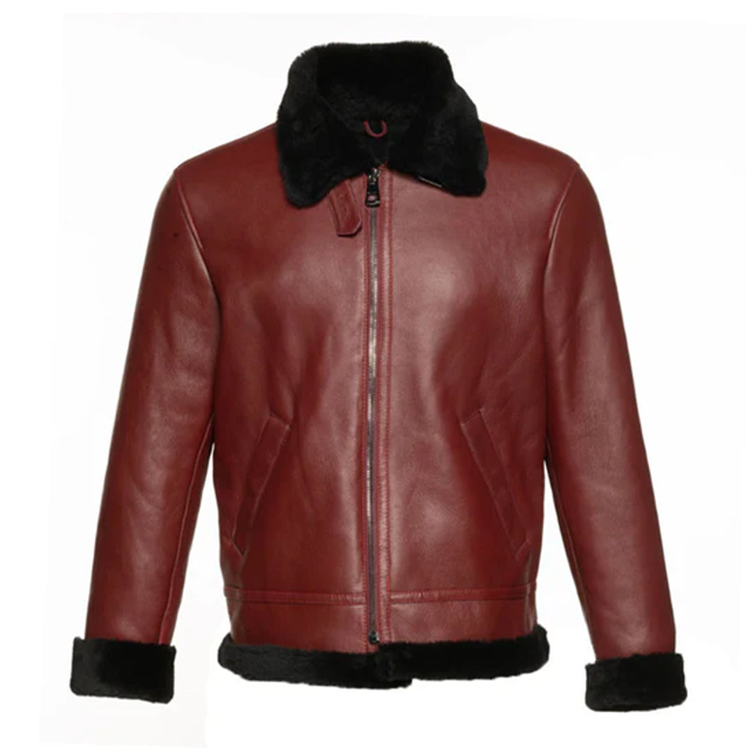 Men's Burgundy Aurelius B3 bomber shearling jacket