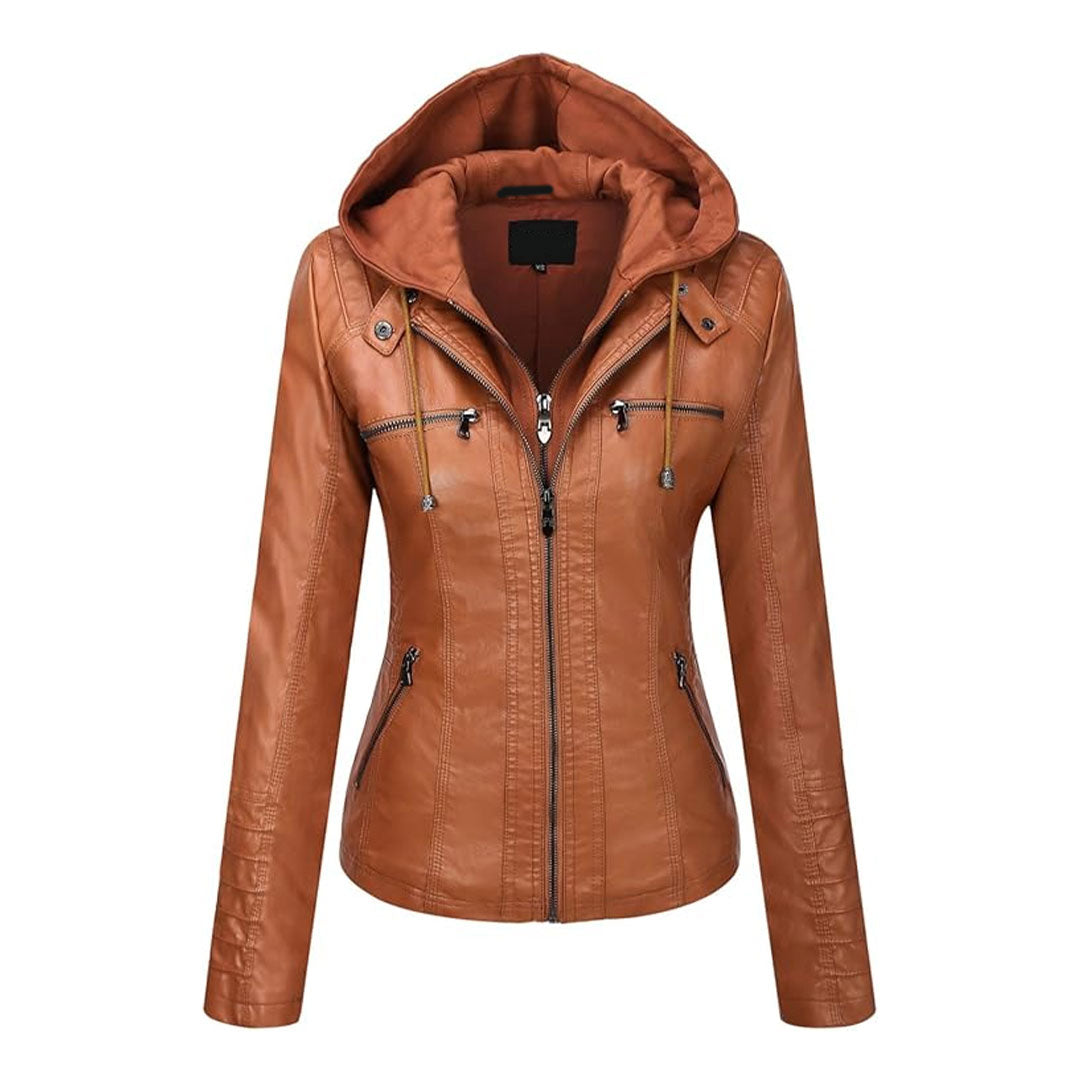 Women's Removable Hood Stylish Biker Jacket