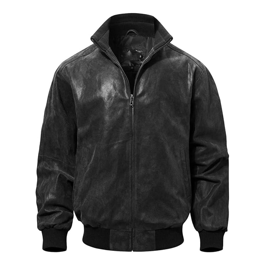 Men's Casual Real Leather Bomber Jacket