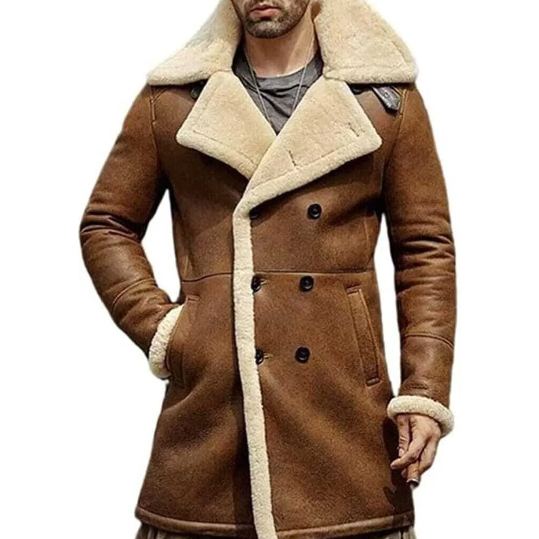 Men's Shearling Brown Leather Aviator Coat