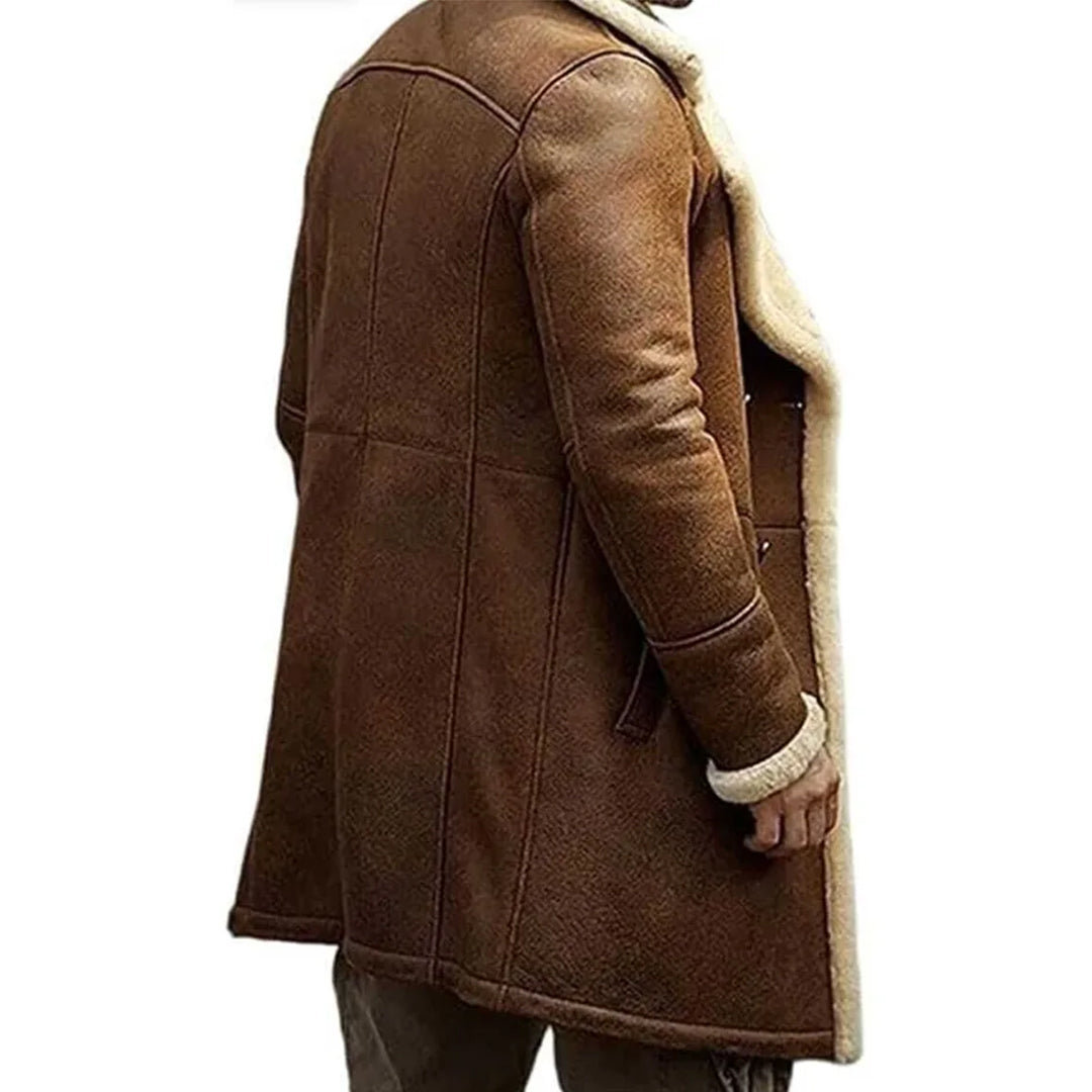 Men's Shearling Brown Leather Aviator Coat