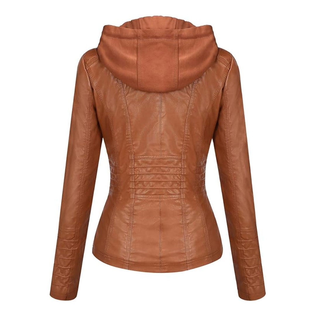 Women's Removable Hood Stylish Biker Jacket