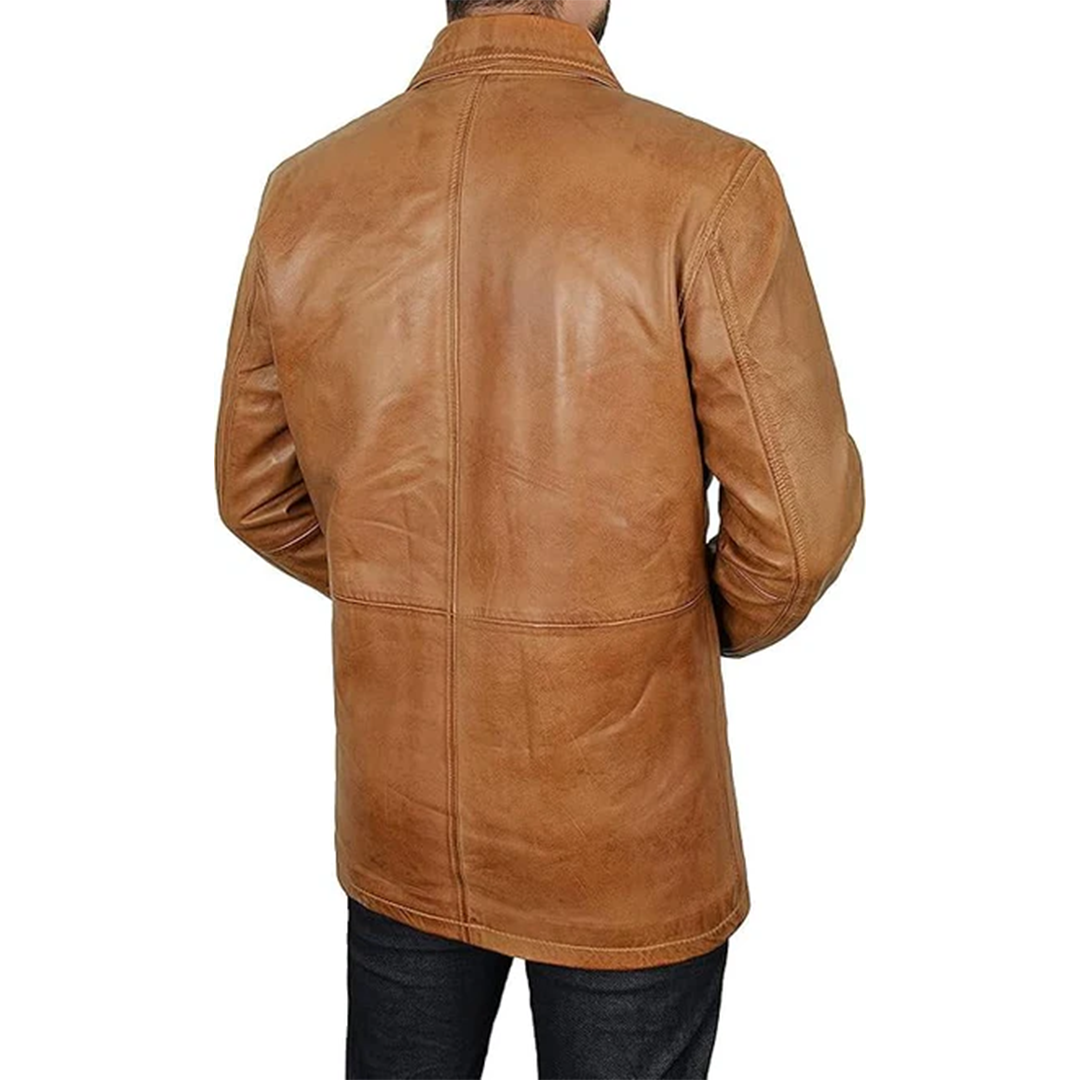 Men's Brown Genuine Leather Trench Coat