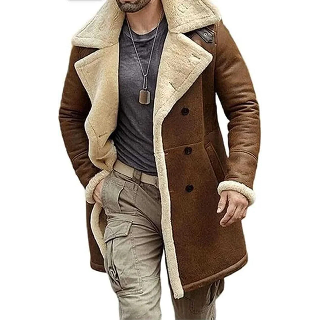 Men's Shearling Brown Leather Aviator Coat