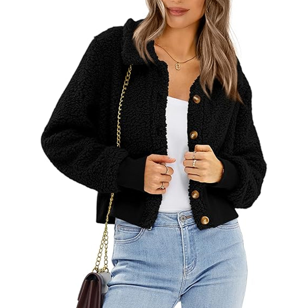 Women's Long Sleeve Buttoned Cropped Jacket